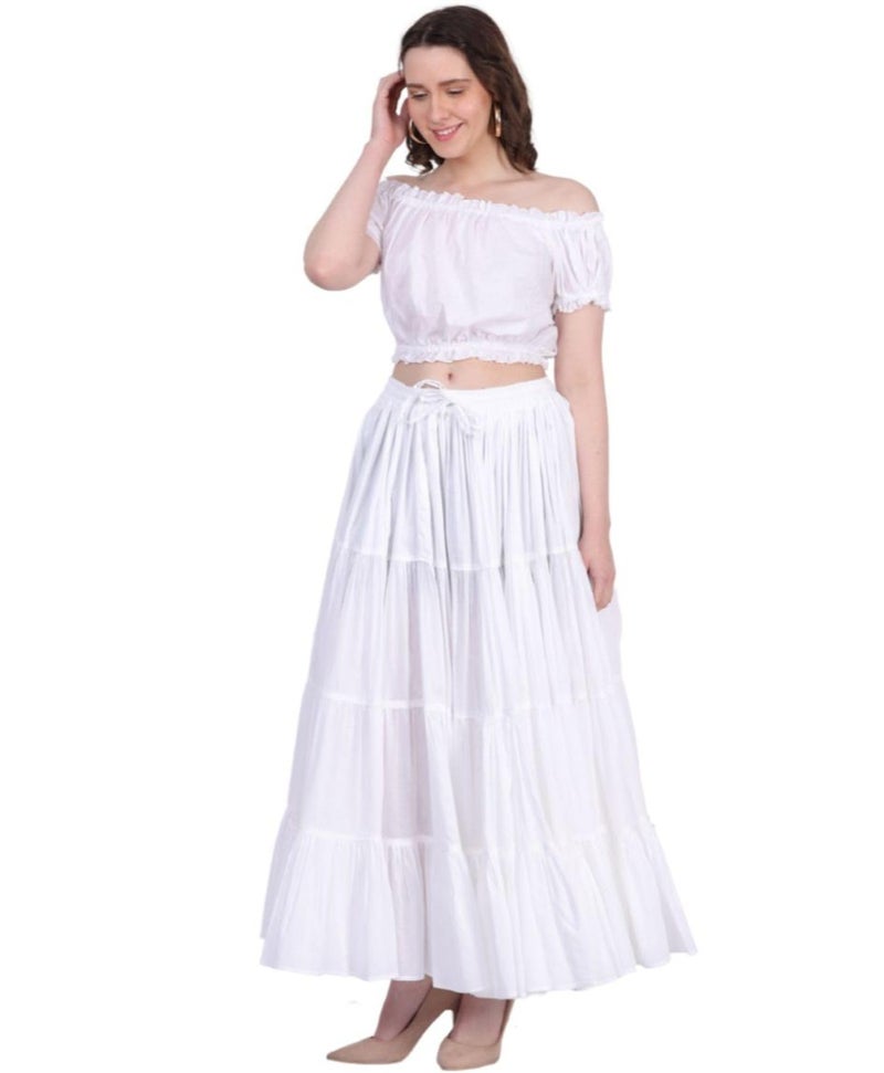 WevezÂ® Women's Plus Size Gypsy 25 Yard Long Flowy Solid Color Renaissance fair Skirt, White - Image 5